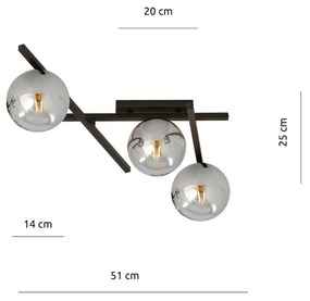 Plafoniera Moderna 3 Luci Smart In Acciaio Nero Bracci Regolabili E Vetro Fumè