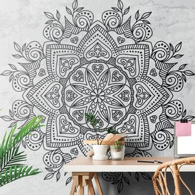 Carta da parati – Mandala con tocco antico in bianco e nero