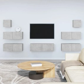 Set Di Mobili Porta Tv 7 Pz Grigio Cemento İn Legno Multistrato /