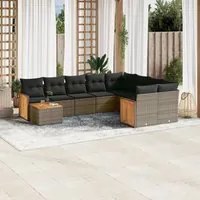 Set Divano da Giardino 10 pz con Cuscini Grigio in Polyrattan 3227999