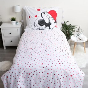 Set copripiumino e federa da bambini rosso/bianco in cotone per letto singolo 140x200 cm Mickey and Minnie "Love" – Jerry Fabrics