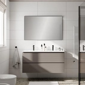 Mobile da bagno sospeso Step rigato taupe con lavabo in ceramica doppia vasca, con 2 cassetti a chiusura ammortizzata L121 P46 H60cm