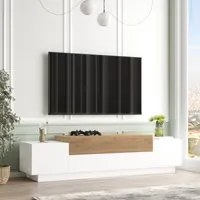 Mobile TV Firs con 4 Scomparti Chiusi Effetto Rovere / Bianco [en.casa]