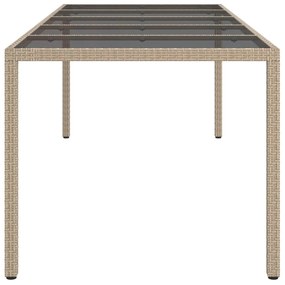 Tavolo giardino beige 250x100x75cm vetro temperato e polyrattan