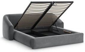 Letto matrimoniale imbottito grigio con contenitore con rete inclusa 140x200 cm Campi – Cosmopolitan Design