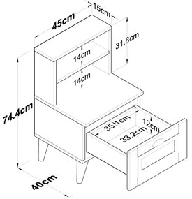 Comodino RANI 45x74,4 cm bianco/marrone