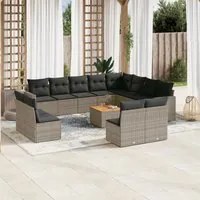 Set Divani da Giardino 13 pz con Cuscini Grigio in Polyrattan 3224373