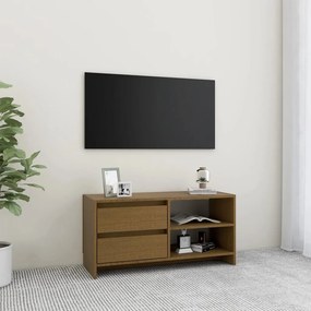 Mobile Porta Tv Marrone Ambra 80x31x39 Cm İn Legno Di Pino /