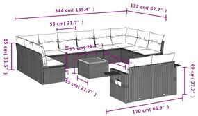 Set Divani da Giardino 13 pz con Cuscini Grigio in Polyrattan