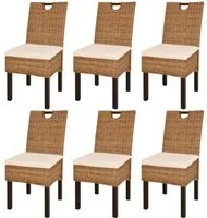 Sedie Sala da Pranzo 6 pz in Rattan Kubu e Legno di Mango 274363