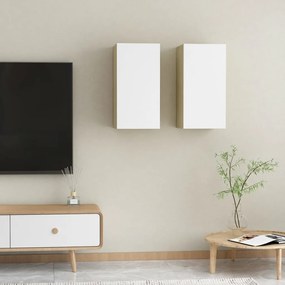 Mobili TV 2pz Bianco e Rovere Sonoma 30,5x30x60 cm Multistrato