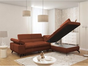 Divano angolare color terracotta (con penisola a destra/a L) con rivestimento in ciniglia Marbeya – Ropez