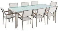 Set da pranzo da giardino bianco con piano in vetro incrinato 8 posti 220 x 100 cm