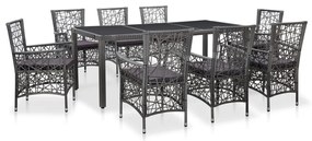 Set mobili da pranzo per giardino 9 pz in polyrattan grigio