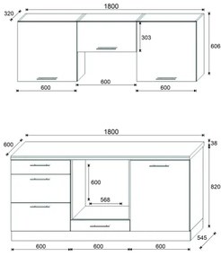 Cucina componibile CELESTE 180 cm, bianco lucido