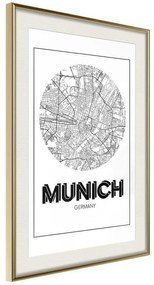 Poster  City Map: Munich (Round)  Cornice Quadri Cornice d'oro con passe-partout, Larghezza x Altezza Home decor 40x60