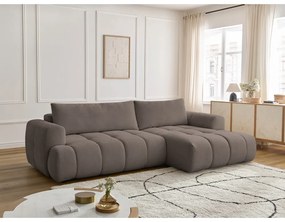 Divano angolare grigio tortora allungabile e con contenitore (penisola a destra/chaise lounge) con rivestimento in ciniglia Fuji – Bobochic Paris