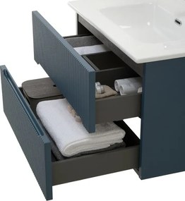 Mobile bagno sospeso 80 cm blu petrolio cannettato con specchio Bali