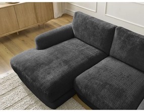 Divano angolare nero (con penisola a sinistra/con chaise lounge) con rivestimento in ciniglia Leonore – Bobochic Paris