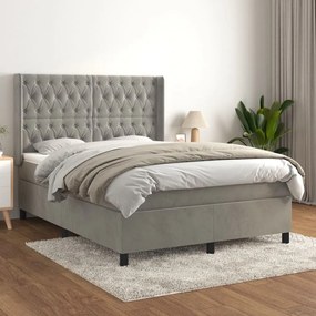 Giroletto A Molle Con Materasso Grigio Chiaro 140x190cm Velluto /