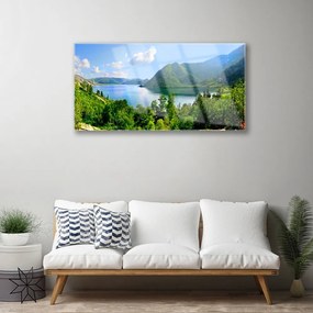 Quadro acrilico Paesaggio di montagna del lago forestale 100x50 cm