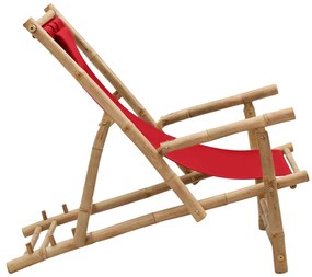 Sedia a sdraio in bambù e tela rosso