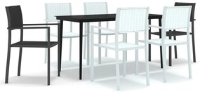 Set mobili da pranzo per giardino 7 pz nero e bianco