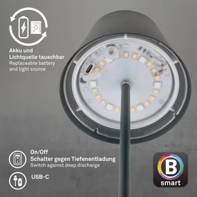 Briloner 7559015-LED Lampada da tavolo RGB COLORIS, 3,5 W/5 V, IP44, 2000 mAh, Wi-Fi Tuya