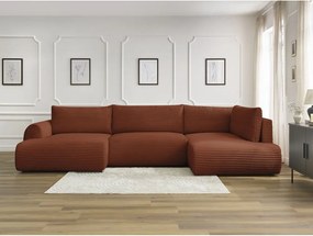 Divano angolare color mattone allungabile (con penisola a sinistra/a forma di "U") con rivestimento in velluto a coste Lucien – Bobochic Paris