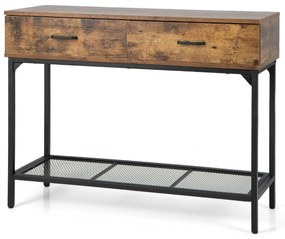 Costway Tavolo console industriale per piccoli spazi, Tavolo sottile per l'ingresso con telaio metallico Marrone rustico