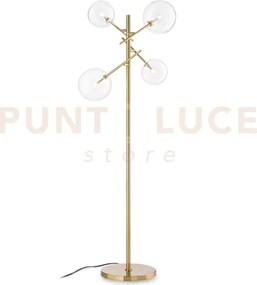 Equinoxe lampada da terra ottone antico e trasparente in vetro 4 lu...