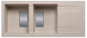 Lavello integrato 2 vasche con gocciolatoio laterale destro o sinistro PYRAMIS Kartesio granito L 50 x L 116 cm beige