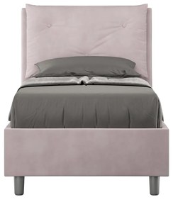 Letto singolo imbottito 80x190 microfibra Appia senza rete, con rete e contenitore, Glicine / Contenitore