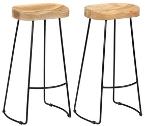 Sgabelli Da Bar Gavin 2 Pz İn Legno Massello Di Mango /