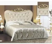 Letto matrimoniale in ferro con testiera imbottita tessuto damascato 172x202xh.140 cm