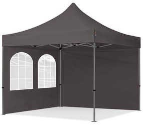 TOOLPORT 3x3m gazebo pieghevole con laterali (finestre), PREMIUM acciaio, grigio scuro - (600022)