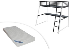 SALDI -  Letto a soppalco con scrivania integrata 90 x 190 cm Nero e bianco - MALICIA + materasso incluso