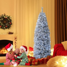 Costway Albero di Natale artificiale pre-illuminato da 180cm, Albero di Natale con 250 luci LED 475 rami base pieghevole