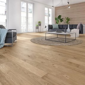 Parquet prefinito in rovere verniciato e spazzolato sp. 14 mm Intenso M da 1.227 m²