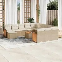 Set Divano da Giardino 13 pz con Cuscini Beige in Polyrattan 3260672