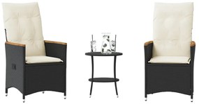 Set Da Bistrò 3 Pz Con Cuscini Nero İn Polyrattan /