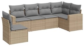 Set Divano da Giardino 6 pz con Cuscini Beige in Polyrattan