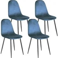 Set 4 Sedie da Interno 88x43x53 cm in Tessuto Blu