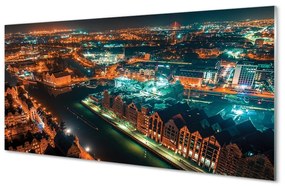 Quadro in vetro Panorama notturno del fiume danzica 100x50 cm