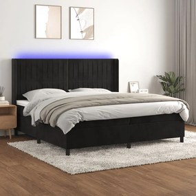 Letto A Molle Con Materasso E Led Nero 200x200 Cm İn Velluto /