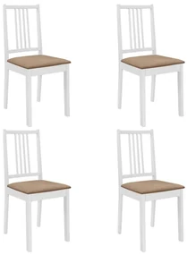 Sedie Da Pranzo Con Cuscini 4 Pz Bianche İn Legno Massello /