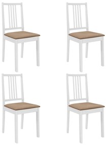 Sedie Da Pranzo Con Cuscini 4 Pz Bianche İn Legno Massello /