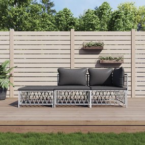 Set salotto da giardino 3 pz con cuscini in acciaio bianco