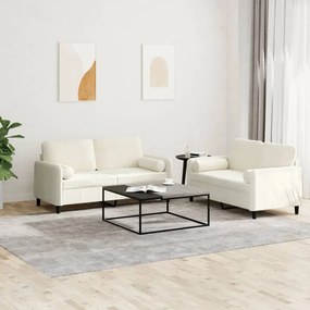 Set Di Divani 2 Pz Con Cuscini Crema İn Velluto /