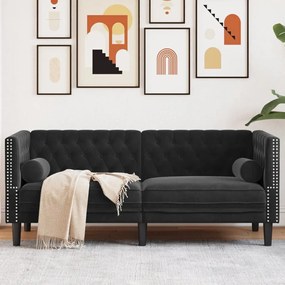 Divano Chesterfield Con Rinforzi 2 Posti Nero İn Velluto /